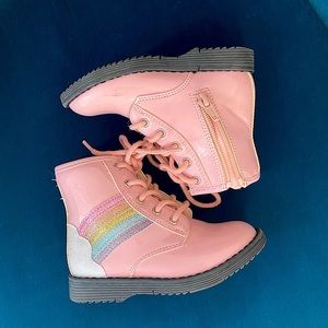 Light pink rainbow patten pleather zip boots